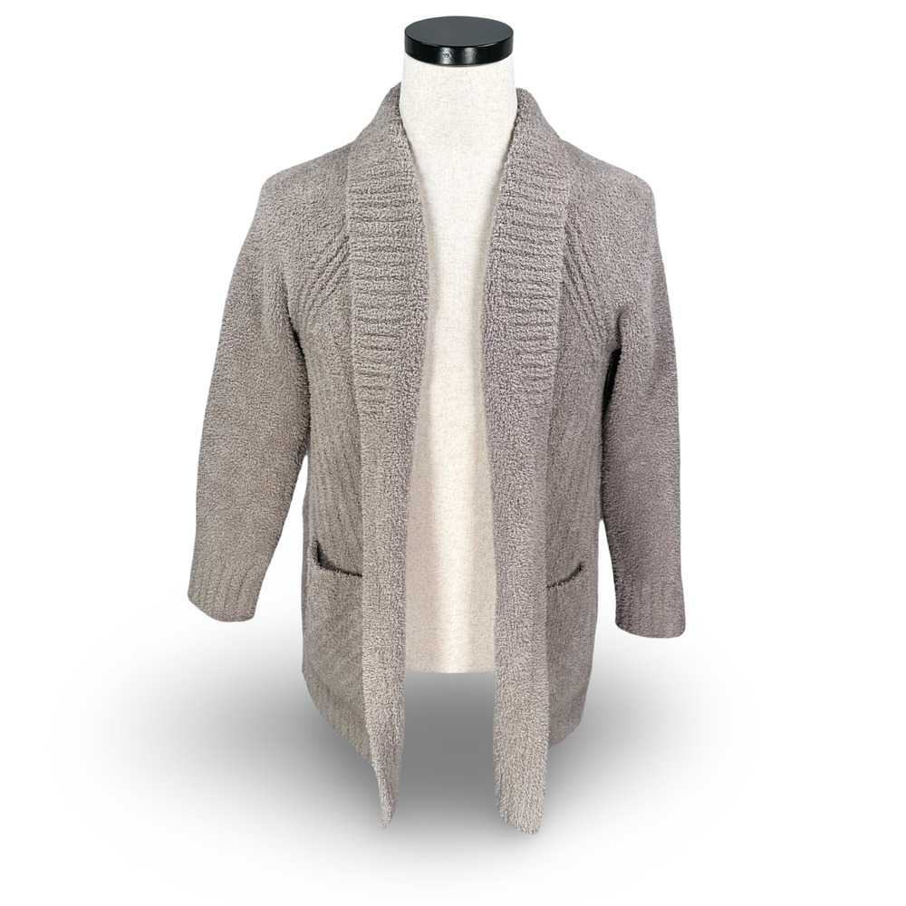Barefoot Dreams Directional Ribbed Cardigan Sweater Women’s XS Taupe Open‎ Front